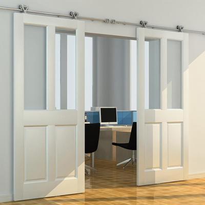 China HS-BD002 Modern Sliding Double Slide Sound Insulation Door Design Interior White Wooden Glass Barn Doors for sale