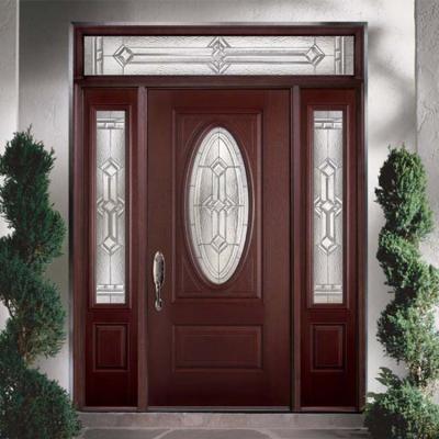 China HS-OD7 Waterproof European Style Durable and Weather Proof Modern Wooden Fancy Doors Designs Inserts Oval Glass Wood Entry Door for sale