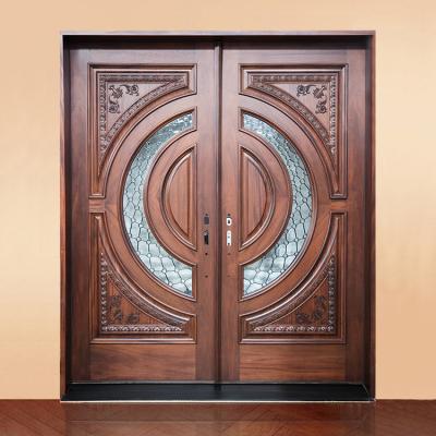 China Custom prehung exterior sound insulation HS-EWD1-5 Foshan factory design American wooden door for sale