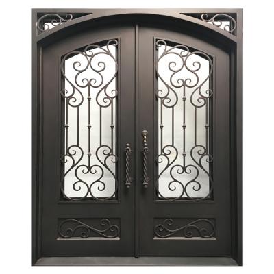 China HS-ID008 External Rustic Waterproof Home Entry Door Cheap Double Wrought Iron And Steel Front Doors Design for sale