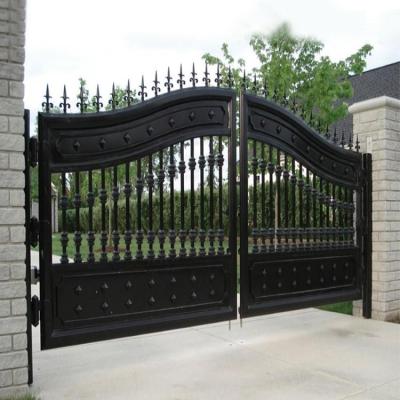 China HS-MG34 School House Fancy Wrought Iron Driveway Gate Easily Assembled Gates Design for sale