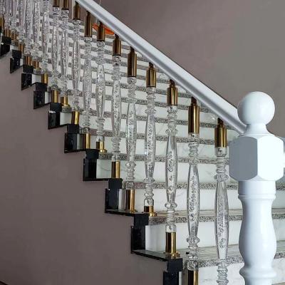 China Modern PMMA Crystal Round Base Stair Railing Residential Indoor Decorate Acrylic Balcony Railing for sale