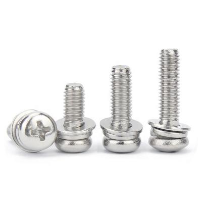 China Phillips Pan Head Three Combination Machine Round Screws 304 Stainless Steel Cross Pan Head With Joint Sems Screw Bolts for sale