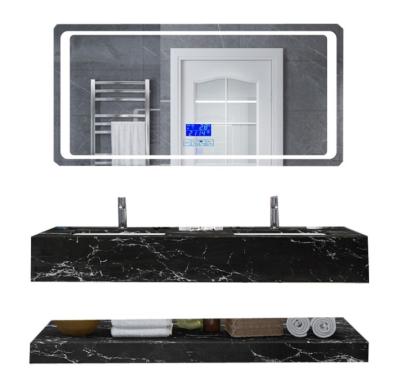 China Eco-friendly Hotel E1 Elegant Marble Bathroom Vanity Cabinet With Smart Mirror Cabinet for sale