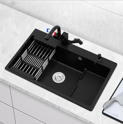 China With faucet undermount price deep triple bowls best granite black quartz kitchen sink for sale