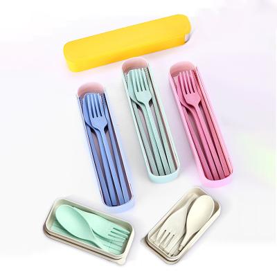 China BPA Environmental Protection Wheat Free Viable Straw Spoon Fork Chopstick And Knife Set With Wheat Straw Cutlery Case Set for sale