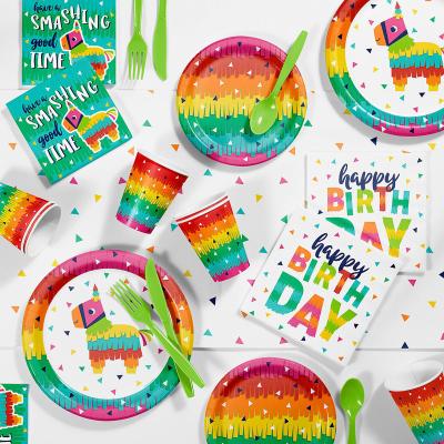 China Disposable Eco-friendly Rainbow Kid Themed Birthday Party Supplies Decoration birthdayparty tableware for sale