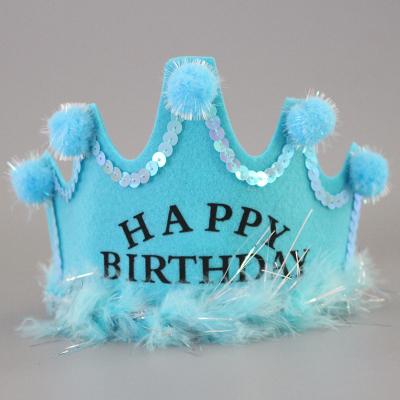 China Beautiful Colorful Party Supplies Decorations Happy Birthday Hat Birthday Party Supplies Colorful Furball Birthday Crown Hat for sale