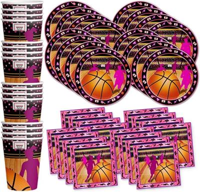 China Disposable Disposable Tableware Basketball Girl Birthday Party Supplies Pink Set for sale