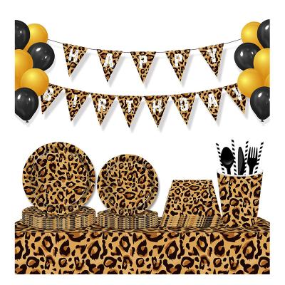 China Beautiful Colorful Leopar BBQ Set Disposable Decorations Party Tableware Pack Leopard Themes Birthday Party Holiday Supplies for sale