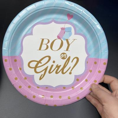 China Lovely Colorful New Kind Of Design Baby Shower Party Supplies Tableware Boy Or Girl Reveal Dish Cup Napkin Party Decorations Set for sale