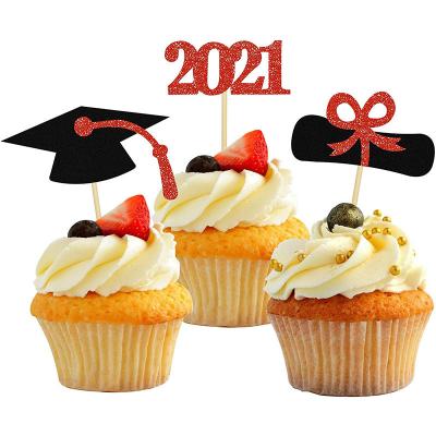 China 2021 Decorative Cupcake 48pcs Graduation Party Paper Cake Topper Cake Topper Graduation Party Cake Topper for sale