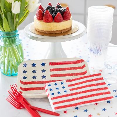 China 100% Eco-Friendly USA Disposable Patriotic Packets for 4th of July Plate Napkins USA Independence Day Tableware Party Supplies for sale