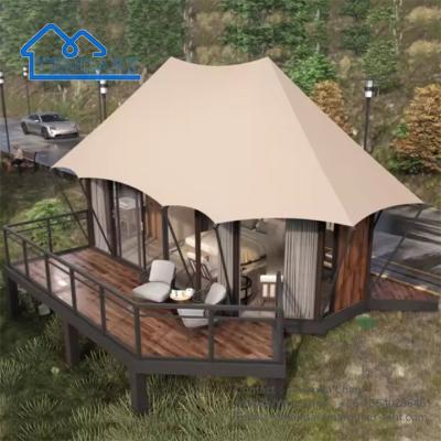 China Waterproof Resort Steel Frame Tent Family Safari Hotel Lodge Tent With Bathroom for sale