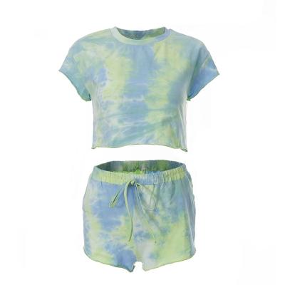 China Anti-pilling sexy tie dye biker summer shorts sets two-piece tie dye shorts set women for sale