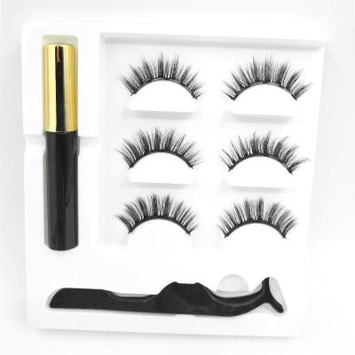 China Long Lower Price Natural 3 Pairs False Eyelashes 3d Mink Magnetic Eyelashes With Invisible Magnet Eyeliner N24 for sale