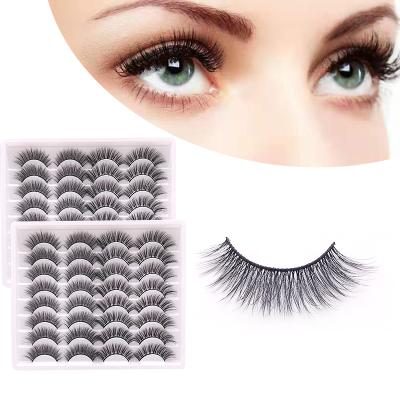 China Long 16 Pairs Natural Synthetic Fiber Eyelashes 3D Silk Faux Mink Eyelashes Private Label Lashes for sale