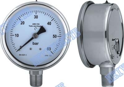 China 4 Inch tube bottomgauge stainless steel pressure gauge 304 roll ring type for sale