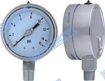 China 4 Inch with 1/2” connector bottom welding stainless steel pressure gauge for sale