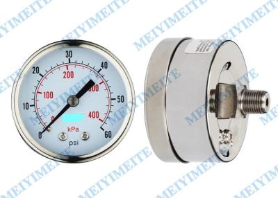 China Axial 63mm back stainless steel gas pressure gauge with PC , glass Window for sale