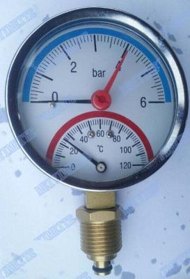 China 3 Inch Bottom steel case Temperature pressure gauge with 1/2 inch connector for sale