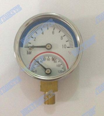 China 2 Inch Bottom temperature pressure gauge with 1/4 inch connector , brass internals for sale