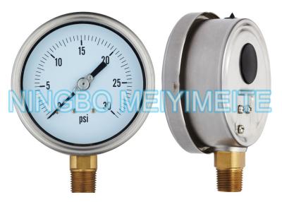 China Fillable Hydraulic Oil Pressure Gauge Stainless / Brass Material With Blow Out Disc for sale