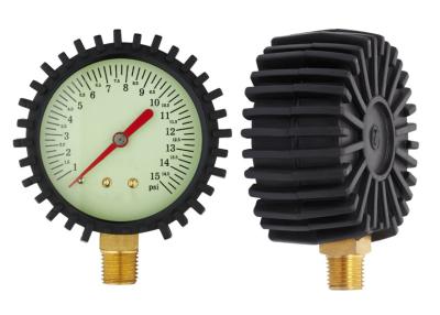 China 63mm Bottom car tyre air pressure gauges with black rubber , dry pressure gauge for sale