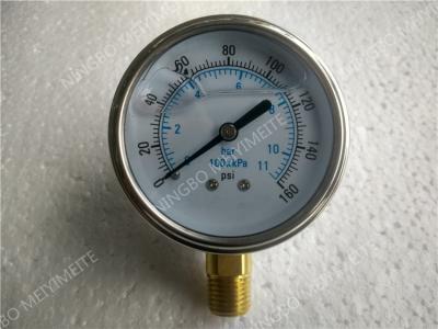 China 100mm Bottom Entry Liquid Filled Glycerin Pressure Gauge With Roll Ring Bezel for sale