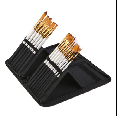 China 15 Nylon Wool Nylon Watercolor Pen Set Black Wooden Waterproof Cloth Package Multifunctional Oil Painting Brush Set Post Brush Art Supplies for sale