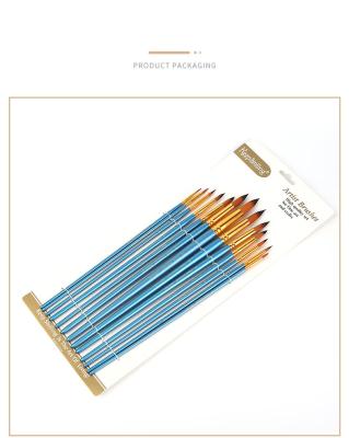 China 13 Nylon Long Pole Oil Painting Brush Bead Blue Wooden Pole Headed End Wool Nylon Dye Pen Set Acrylic Wholesale for sale