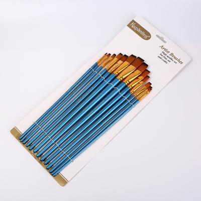 China Nylon Beaded Blue Wood Pole Oil Flat Head Brush Painting Board Brush Special Wholesale for sale