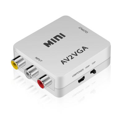 China Mini AV IN VGA Converter Box AV RCA CVBS To VGA Video Converter With 3.5mm Audio To PC HDTV Converter 61*55*20mm for sale