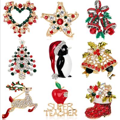 China 2021 New ALLOY Christmas Brooch Ornaments Santa Claus Brooches Women Christmas Tree and Other Elements Brooch Pin for sale