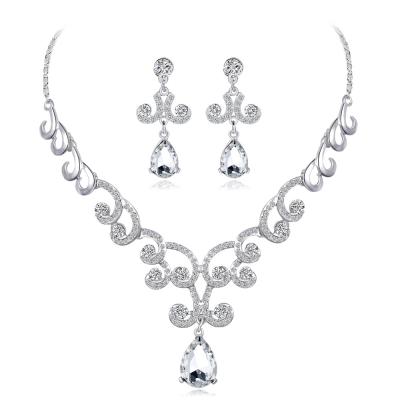 China New Europe FASHIONABLE Bride Wedding Jewelry Necklace Sets Diamond Earrings Necklace Suit for sale