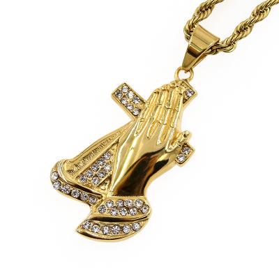 China Sequential Vintage Prophet Gold Plated Cross Jesus Prayer Hand Necklace Vintage Pendant Jewelry for sale