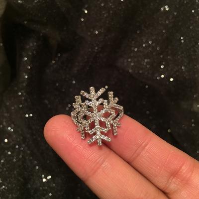 China AAA FASHIONABLE Luxury Bling Zirconia Pave Open Rings Women Christmas Snowflake Adjustable Rings for sale