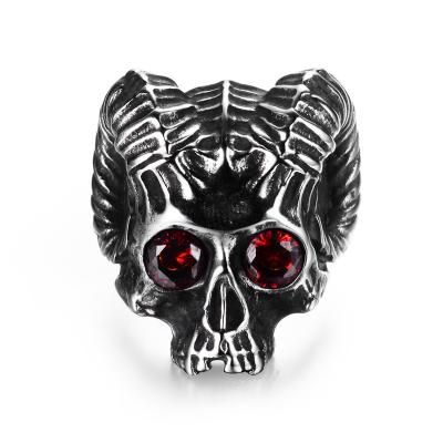 China Antique Skull Ring Mens Punk 316l Skull Horn Ring for sale