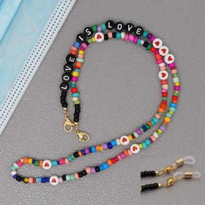 China Fashionable Eyewear Lanyard Accessories Face Rope Seed Masking Beads Letter LOVE IS LOVE Sunglasses Tie Eye Glass Beaded Chain for sale