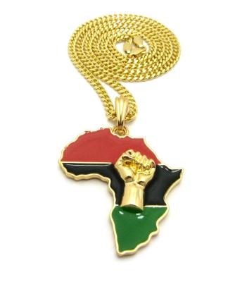 China BLM TRENDY Power Fist On Africa Necklace BLM Jewelry Mens Gold Cuban Hip Hop Link Chain Necklace for sale