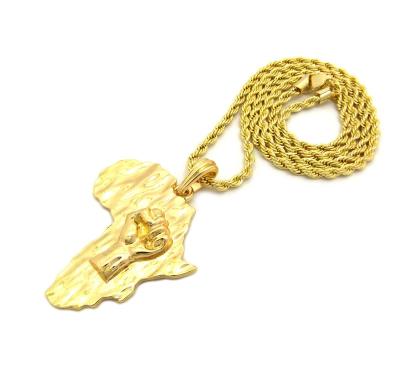 China TRENDY Power Fist On Africa Map Pendant With Rope Chain Necklace Jewelry Hip Hop Gold BLM Black Lives Matter Necklace For Men for sale