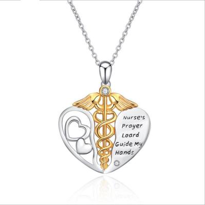 China FASHIONABLE Caduceus Angel Nurse Jewelry Gifts RN Nurse Necklaces 925 Sterling Silver Necklace 18k gold for women for sale