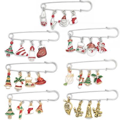 China 2021 Christmas Pins And Brooches 2021 Merry Christmas Products Colorful Enamel Pins And Brooches Charms Dangle Safety Pins for sale