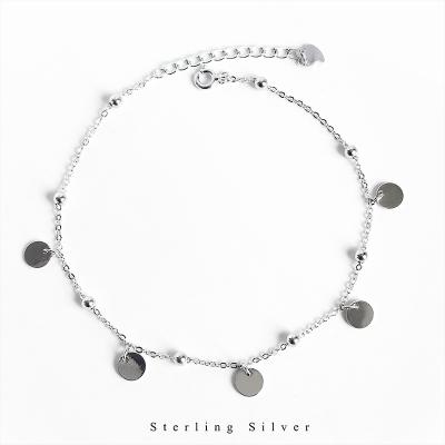 China S925 Sterling Silver Round Disc Foot Decoration Beach Anklet Chain Jewelry Sliver Fashion Round Pearl Star Environmental Friendly Jewelry for sale