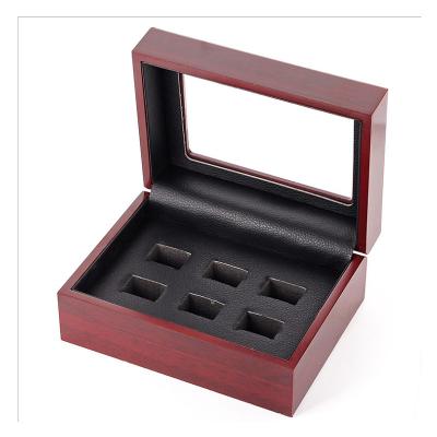 China Brown Wooden Box Packaging 6 Holes Ring Display Box For Packaging for sale