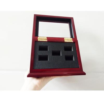 China Brown Wooden Tilted Box Packaging 5 Holes Championship Rings Display Box for sale