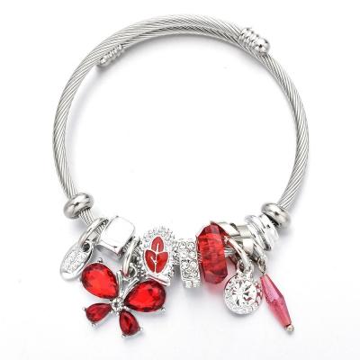 China TRENDY Glass Beads Charm Adjustable Open Rhinestone Butterfly Bracelet Stainless Steel Bracelets & Bangles For Women for sale