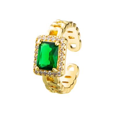 China Fashion European and American vintage retro gemstone zircon green chain stacking joint ring fashion index finger ring for sale