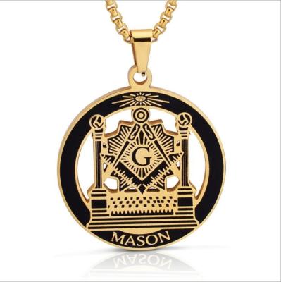 China Hiphop 18k Gold Plated Stainless Steel Necklace Mens Masonic Necklace for sale