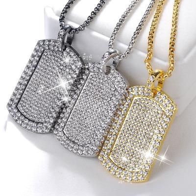 China Full Rectangle Punk Necklace Gold Crystal Stone Necklace For Men Stainless Steel Chain Necklace for sale